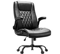 Marsail Chaise de Bureau Ergonomique avec accoudoirs rabattables - en Cuir synthétique - Ergonomique - avec Fonction d'inclinaison - Hauteur réglable - Pivotante - pour Bureau à Domicile - Noir
