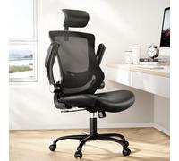 Marsail Chaise de bureau ergonomique pivotante à 360 ° avec dossier en maille et cuir PU, support lombaire réglable et accoudoirs rabattables, hauteur réglable