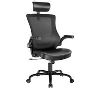Marsail Chaise de bureau ergonomique pivotante à 360 ° avec dossier en maille et cuir PU, support lombaire réglable et accoudoirs rabattables, hauteur réglable