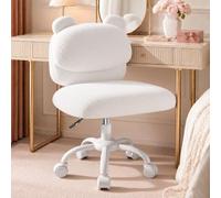 Marsail Coiffeuse Chaise de Bureau en Polaire Blanche | Chaise de bureau sans accoudoirs, dossier en forme d'ours, assise large, roulettes, hauteur réglable