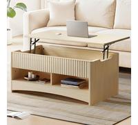 Marsail Table basse à plateau relevable avec rangement ouvert et caché, table basse moderne cannelée avec mécanisme de levage lisse, table centrale robuste et peu encombrante pour la maison, le salon