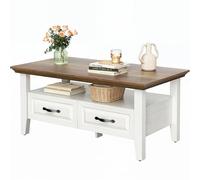 Marsail Table basse rustique en bois avec rangement, 100,1 cm pour salon, table centrale rustique avec 2 tiroirs, zone d'affichage ouverte, marron et blanc