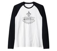 Marseille France Ornée Fleur de Lis Noir Manche Raglan