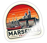Marseille France Vintage Ville Rétro Autocollant Sticker