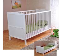 Marsell Lit bébé avec Matelas en Mousse Aloe Vera des Rails de Protection Réglables en Hauteur Blanc Transformable en lit Enfant