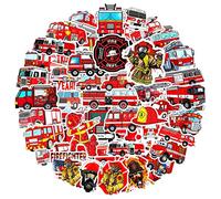 MARSFORCE Camion de Pompiers autocollant, cadeaux pour enfants et adolescents, cahier bouteille d'eau autocollant en vinyle imperméable skateboard vélo casque sac guitare jouet Phone Pad[50 PCS]