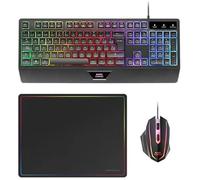 MARSGAMING MCP124, Combo de Jeu 3 en 1, Clavier Ergonomique H-Mech LED RVB, Souris RVB 3200 DPI HUANO, Tapis de Souris nanotextile