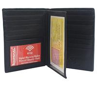 Marshal Portefeuille à deux volets en cuir véritable avec blocage RFID pour homme, emplacements pour cartes, 2 compartiments pour billets, fenêtres d'identité, argent, Noir, One Size, 2 volets
