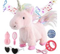 Marsjoy Ensemble de Licorne de Marche Rose, Robot en Peluche Chantant, Peluche en Mouvement, Animal en Peluche réaliste, Jouet télécommandé