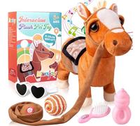 Marsjoy Jouet Musical en Peluche interactif en Forme de Poney Qui Marche Le Long du Cheval avec Laisse, Robot en Peluche secouant la tête des Fesses, pour garçons et Filles, Enfants ou Tout-Petits