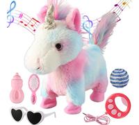 Marsjoy Licorne colorée Marchant Ensemble de Licorne Chantant en Peluche Robot Licorne en Peluche réaliste Animal en Peluche télécommande Jouet