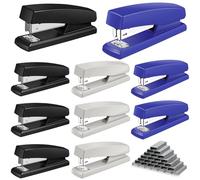 Marspark Lot de 10 agrafeuses pour agrafeuses de bureau en vrac avec 6 000 agrafes, capacité de 25 feuilles, pour l'école, le bureau (noir, bleu, blanc)