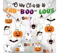 Marspark Lot de 20 décorations de fête d'Halloween à suspendre | Our Class Is Fa Boo Lous - Guirlande en papier à suspendre avec citrouilles fantômes pour salle de classe