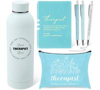 Marspark Lot de 6 cadeaux de thérapie pour femme, avec bouteille d'eau en acier inoxydable, sac imprimé et stylo, trousse de maquillage A5 pour carnet de notes, cadeau d'appréciation, psychologie