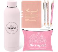 Marspark Lot de 6 cadeaux de thérapie pour femme, avec bouteille d'eau en acier inoxydable, sac imprimé et stylo, trousse de maquillage A5 pour carnet de notes, cadeau d'appréciation, psychologie