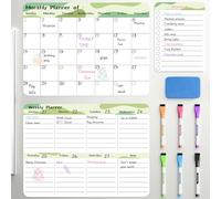 Marsrock Calendrier Magnétique Effaçable pour Réfrigérateur (Lot de 3) - Planning Mensuel, Hebdomadaire et Quotidien, Tableau Blanc Magnétique pour Frigo, 35,5 x 28 cm, Vert