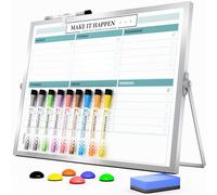 Marsrock Tableau blanc effaçable à sec avec support, tableau blanc hebdomadaire double face 30,5 x 40,6 cm, 10 marqueurs, 6 aimants, 1 gomme, tableau blanc portable pour planification, tableau blanc