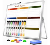 Marsrock Tableau blanc effaçable à sec avec support, tableau blanc hebdomadaire double face 30,5 x 40,6 cm, 10 marqueurs, 6 aimants, 1 gomme, tableau blanc portable pour planification, tableau blanc