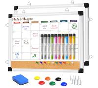 Marsrock Tableau effaçable à sec mensuel et tableau en liège pour mur, tableau blanc double face avec cadre en aluminium pour planification, bureau, cuisine, école, maison, 43,2 x 33 cm