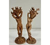 Marsrut Lot de 2 Statues de déesse de la forêt, Figurine de Dieu de l'arbre, Figurine créative en résine, Homme Vert, Couple de Femmes Vertes, mère et Vie de la Terre, Ornements bohèmes pour