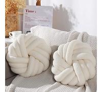 Marsui 2 Pièces Oreillers à Noeud 14 Pouces Coussin Noué en Tissu Sherpa Boule d'oreiller à Noeud Coussin Décoratif Rond Faits à Main Oreiller Doux et Moelleux pour Canapé Salon (Beige)