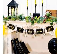 Marsui Bannière « Ring in The New Year » 2026 - Décoration de réveillon du Nouvel An - Noir et doré - Guirlande de clochettes en carton - Décoration pour maison, vacances, fête, étagère, cheminée