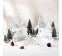 Marsui Lot de 14 maisons de village de Noël en bois blanc à faire soi-même avec sapin de Noël, maison de coloriage de Noël, artisanat d'art d'hiver pour cheminée, table, décoration de chambre