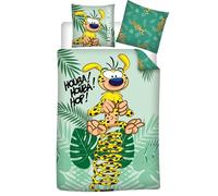 Marsupilami Housse de Couette 140x200 + Taie 65x65 Design Officiel Enfant | Parure de lit réversible 1 personne | Polycoton séchage rapide | Licence officielle Spirou | Idée cadeau