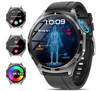 Marsyu Montre Connectée é /HRV/Acide Urique,1,43" AMOLED Montre Intelligente avec Appel Bluetooth,Fréquence Cardiaque 24H Pression Artérielle SPO2 Sommeil SOS Montre Fitness,Noir