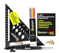 MartaParts Kit complet d'équerre de charpentier extra robuste avec marqueur à trous profonds et 6 mines de rechange pour une mesure et un marquage de haute précision - Le kit parfait pour les