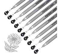 Marte Vanci Lot de 10 stylos à pointe fine noirs étanches avec pointe de différentes tailles pour contour, croquis, dessin, documents de bureau, manga (0,05 mm-0,8 mm avec 2 pinceau)
