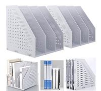 Marte Vanci Lot de 2 porte-revues pliables - Organiseur de livres à levier - Réglable - Pour bureau, école, bureau, étagères - 3 compartiments (gris clair)