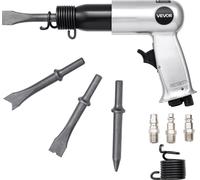Marteau burineur pneumatique VEVOR, 3500 BPM Marteau pneumatique avec course de 70mm & 4 burins à queue ronde, burin pneumatique compact avec poignée pistolet, outil à palettes pour couper, poinçonner