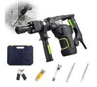 Marteau de démolition, brise-béton électrique avec poignée auxiliaire réglable à 360°, clé, balai de charbon, graisse, 2 burins for creuser et casser des trous