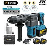 Marteau électrique sans balais Gisam 5.5J, haute puissance, démolition à fort impact, outil rotatif de sculpture, compatible avec batterie Makita 18V. No Battery No Plug