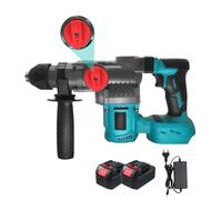 Marteau Perforateur 1400W,Marteau Perforateur Électrique Sans Fil 21V,Perceuse à Percussion, Marteau Rotatif avec Poignée Rotative 360°,3en1 Perçage,Perçage au Marteau et Ciselage, (2 Batterie)