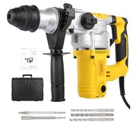 Marteau Perforateur 1500W, 6J avec SDS-Plus 4000 BPM Perceuse à Percussion avec Structure en Alliage d'aluminium 3 Modes Marteau Piqueur Kit avec 3 Forets 2 Burins et Couvercle Anti-poussière Jaune