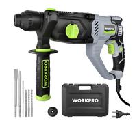 WORKPRO Marteau Perforateur Électrique 1050W, Perceuse à Percussion, Marteau Rotatif avec Poignée Rotative 360°, Mandrin SDS-PLUS, 4 Fonctions, Perçage et Burinage, Livré avec Mallette et Accessoires