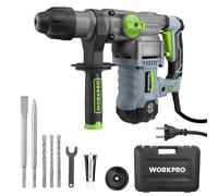WORKPRO Marteau Perforateur Électrique 1500W, Perceuse à Percussion, Marteau Rotatif avec Poignée Rotative 360°, 4 Fonctions, Mandrin SDS-PLUS, Perçage et Burinage, Livré avec Mallette et Accessoires