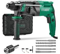 Marteau Perforateur Filaire SDS Plus 950W STANEW, Marteau Perforateur 0-1150RPM/5100BPM avec 4 fonctions et embrayage de sécurité, poignée rotative à 360°,vitesse variable,Béton, Acier, Bois
