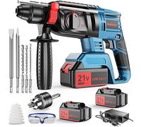 Marteau Perforateur Sans fil avec Aeux Batteries de Rechange 21 V 4000 mAh, Fonctions 4 en 1, Adaptateur SDS-plus avec Mandrin de Perçage, pour Perforateur
