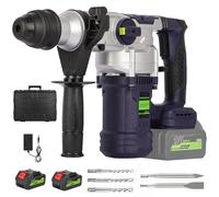 Marteau perforateur sans fil : marteau perforateur SDS-Plus robuste 1000 W, fonctions 3 en 1 avec 2 batteries de 4,0 Ah, 4 forets, poignée réglable, brise-béton pour construction, mur de brique, métal