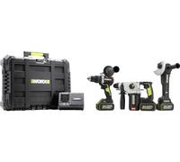 Marteau perforateur sans fil , Meuleuse dangle sans fil, Perceuse à percussion sans fil Worx Professional WU928 20 V 5 Ah Li-Ion + 2 batteries, + chargeur, +