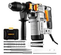 Marteau Perforateur SDS-Plus 1500W 5.5J Burineur DEKOPRO Filaire Béton 32mm | Perceuse à percussion 3-en-1: perçage, burinage léger. 3 forets SDS + 2 burins. Béton 32mm acier 13mm bois 40mm Rénovation