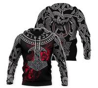 Marteau Thor Odin Sweat Capuche Tatouage pour Hommes, Manches Longues Viking Imprimé 3D Veste Rue Décontractée Enfiler,Hoodie,3XL