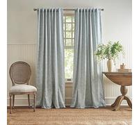 Martha Stewart Cottage Floral Jacquard Paire de Rideaux de fenêtre occultants doublés avec Passe-Tringle/Languette arrière, 213,4 cm, Bleu Clair