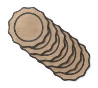 MARTHA STEWART Lot de 6 Sets de Table Ronds en Toile de Jute texturée avec Bordure festonnée 100% Naturelle et Toile de Jute, Naturel/Noir, 38,1 x 38,1 cm