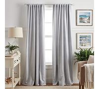 Martha Stewart Paire de Rideaux occultants à Rayures avec Passe-Tringle, 241,3 cm, Blanc/Indigo