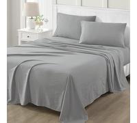 Martha Stewart Parure de draps 4 pièces en Microfibre Ultra Douce brossée et lavée, Facile d’Entretien, Poche Jusqu’à 40 cm, 16 Drap Plat, 1 Drap-Housse, 2 taies d'oreiller, lit Double, Gris Moyen