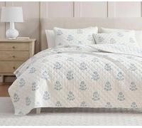 Martha Stewart - Parure de lit 2 pièces matelassée en mélange de Coton Naturel, Incroyablement Douce avec des Fibres évacuant l'humidité, réversible avec taies d'oreiller Assorties, 2 pièces (imprimé